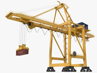 Quayside Container Crane with Container Rigged 3D model