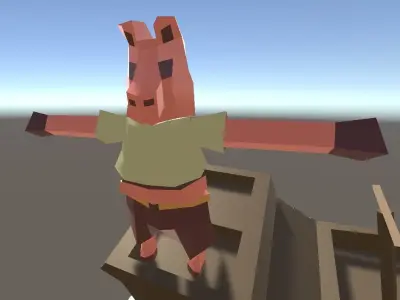 Pirate Pig humanoid pig in low poly flat style retro 3D model