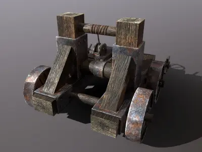 catapult medieval wheeled cart Free low-poly 3D model