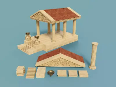 Ancient Temple Building Set Low-poly 3D model