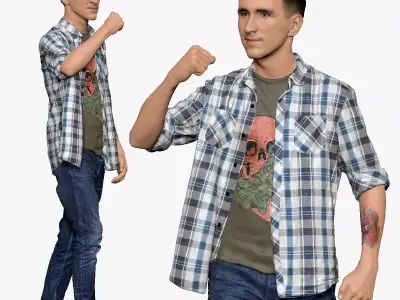 001256 guy in tshirt holding hand as a singer 3D model