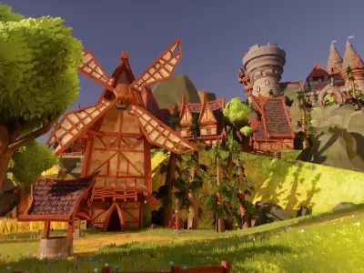 Stylized Island Castle Environment Low-poly 3D model