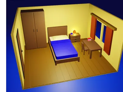 Bedroom room with bed and desk Free low-poly 3D model purchase