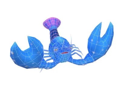 Blue Crayfish animated Low-poly 3D model