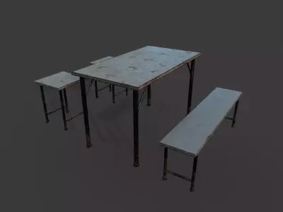 Rusty Metal Table Chairs and Bench Free low-poly 3D model