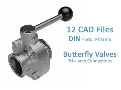 Manual Butterfly Valves - DIN Tri-clamp Connections - 3D model
