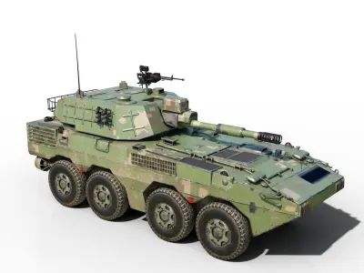 4 coatings of PLA Army PLL09 Wheeled self-propelled howitzer Low-poly 3D model