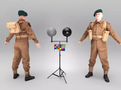 British army soldier in A-pose 369 Low-poly 3D model