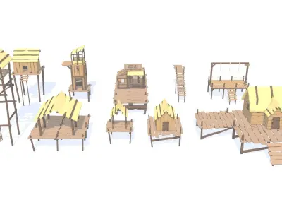 Low Poly Pirate Fisherman Village DLC Asset Pack Low-poly 3D model