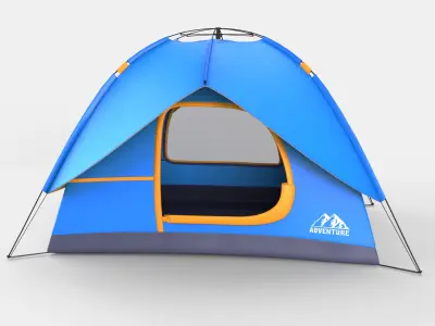 Blue polyester camping tent 3D model