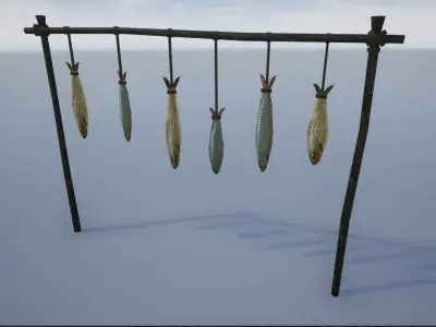 Lowpoly Hanged Fish Stand Low-poly 3D model