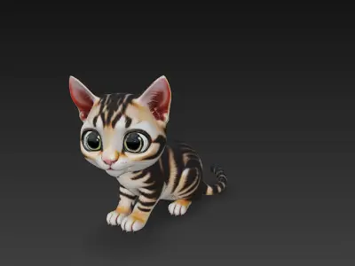 Cat Kitten Realistic 3D Model Basic - Low Poly Realistic Low-poly 3D model