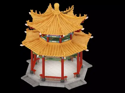 Chinese architecture Low-poly 3D model