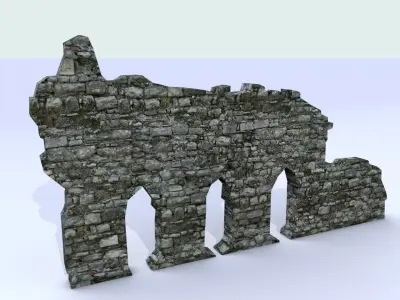 Ruins stone wall with arches Low-poly 3D model