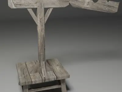 Pillory old wooden bench Low-poly 3D model