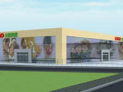 HYPERMARKET grocery store with sign on front 3D model