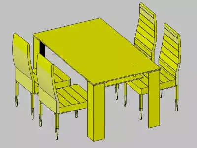Modern Rectangular Dining Set  Revit Family 3D model