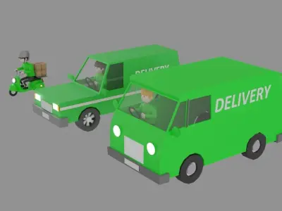 Delivery service transportation set  Blender rendering Low-poly 3D model