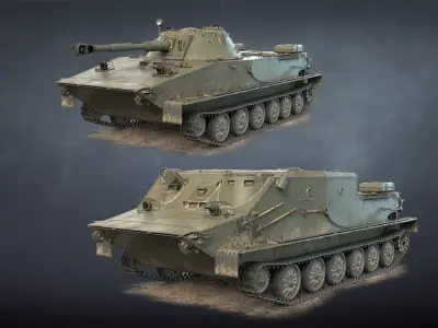 PT-76B Tank and BTR-50PK Game Ready Low-poly 3D model