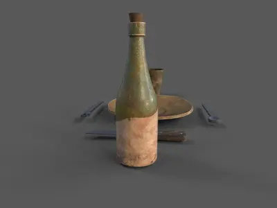 Medieval tableware Low-poly 3D model