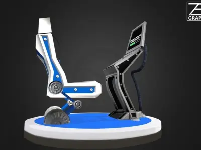 Game Ready Scifi Steampunk Pilots Seat and Terminal Control Low-poly 3D model