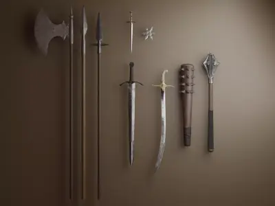 9 Medieval weapons 3D Model Pack