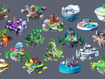 Worlds Islands Low-poly 3D model