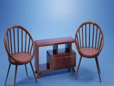 Set Wooden Furniture 5 3D model