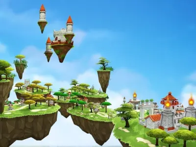 Floating Islands Low-poly 3D model