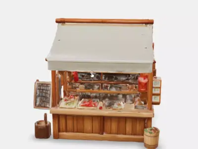 Wooden Market Stall  Low-poly 3D model