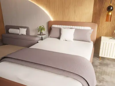 Modern Minimalist Bedroom Interior Free low-poly 3D model