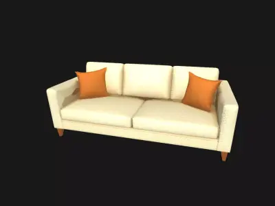 Modern Mid Century Beige Sofa Minimalist Living Room Furniture Low-poly 3D model