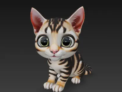 Cat Kitten Realistic 3D Model Basic - Low Poly Realistic Low-poly 3D model