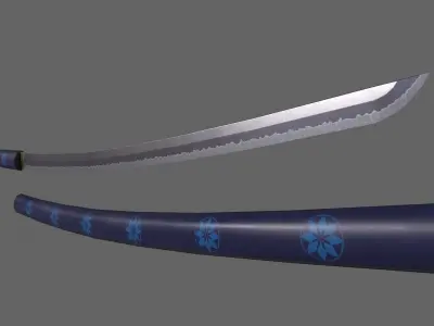 PBR Katana Japanese Sword Blue V3 Low-poly 3D model