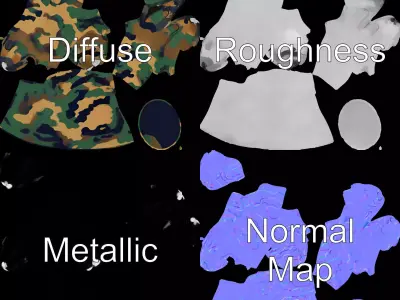 Camouflage Glove Hand Model Pack Low-poly 3D model