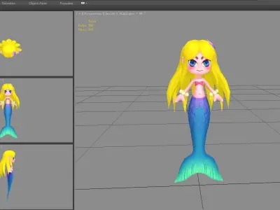 Cartoon mermaid princess Low-poly 3D model