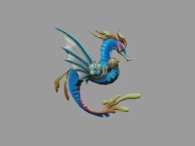 SeaHorse Mech Fantasy Nature Low Poly Low-poly 3D model