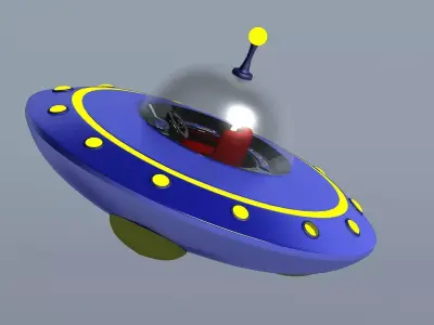 Cartoon saucers ships flying machines round UFO cockpits 3D model