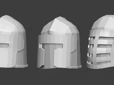 30 Low poly medieval fantasy helmets base mesh shapes IMM brush 3D model