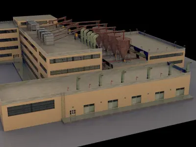 Factory building Low-poly 3D model
