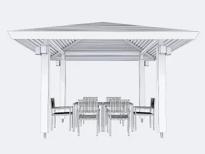 pavilion wooden gazebo with table and chairs Free 3D model