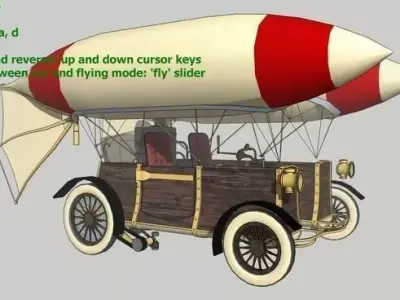 Sketchyphysics XIX Century controllable flying car Free 3D model