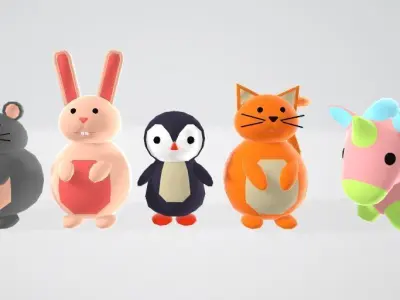 Cute Animals Low-poly 3D model