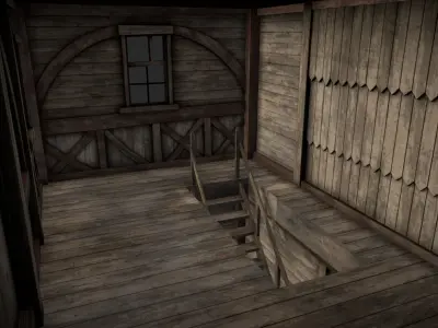 Medieval Lake Village - House 16 with interiors Low-poly 3D model