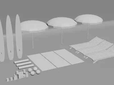 Beach Props Summer pack part 1 Stylized Low Poly 3D assets pack Low-poly 3D model