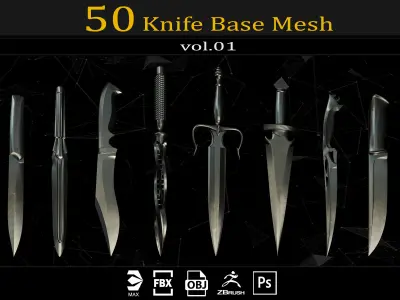 50 knife Base Mesh Clean UV and IMM Brush and  ABR Brush VOL01 3D model