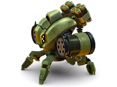 Robot Machine Gunner Gun Low-poly 3D model