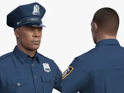 African American NYPD Police Officer T-Pose Fur 3D model