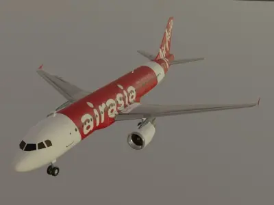 Air Asia airbus a320-214-216 low poly 3D model Low-poly 3D model