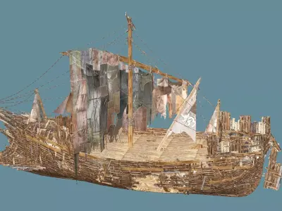 Destroyed Wooden Ship Game-Ready 3D Model Low-poly 3D model
